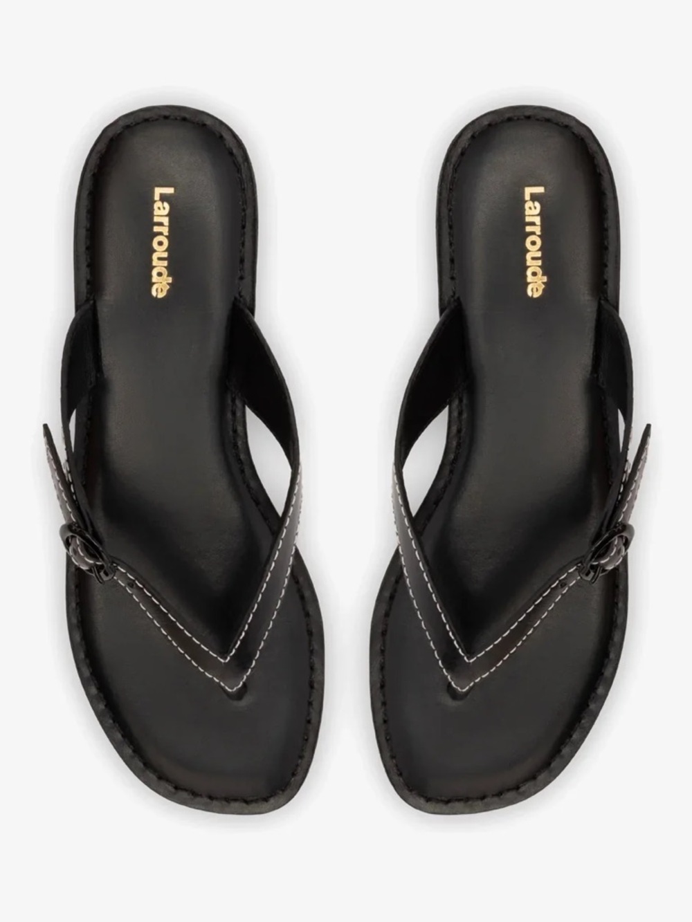Larroude Mary Kate Flat Sandals Vegetale Black and Glossy Black Hair Claw Clip 7